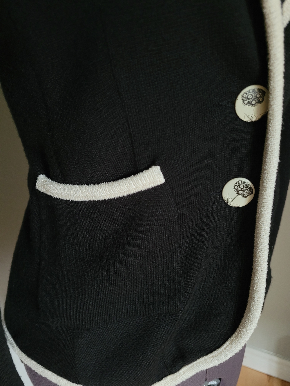 Anthropologie MOTH Black Knit Academic Blazer Cardigan Trimmed Jacket Preppy - Picture 6 of 7